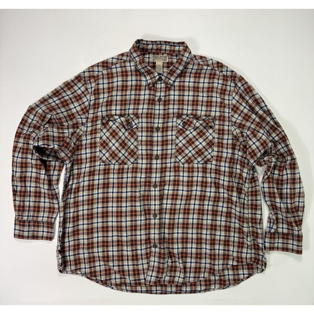 Duluth Trading Men’s 3XL Orange Flannel Button Shirt Gorpcore Camp Farm Hiking
